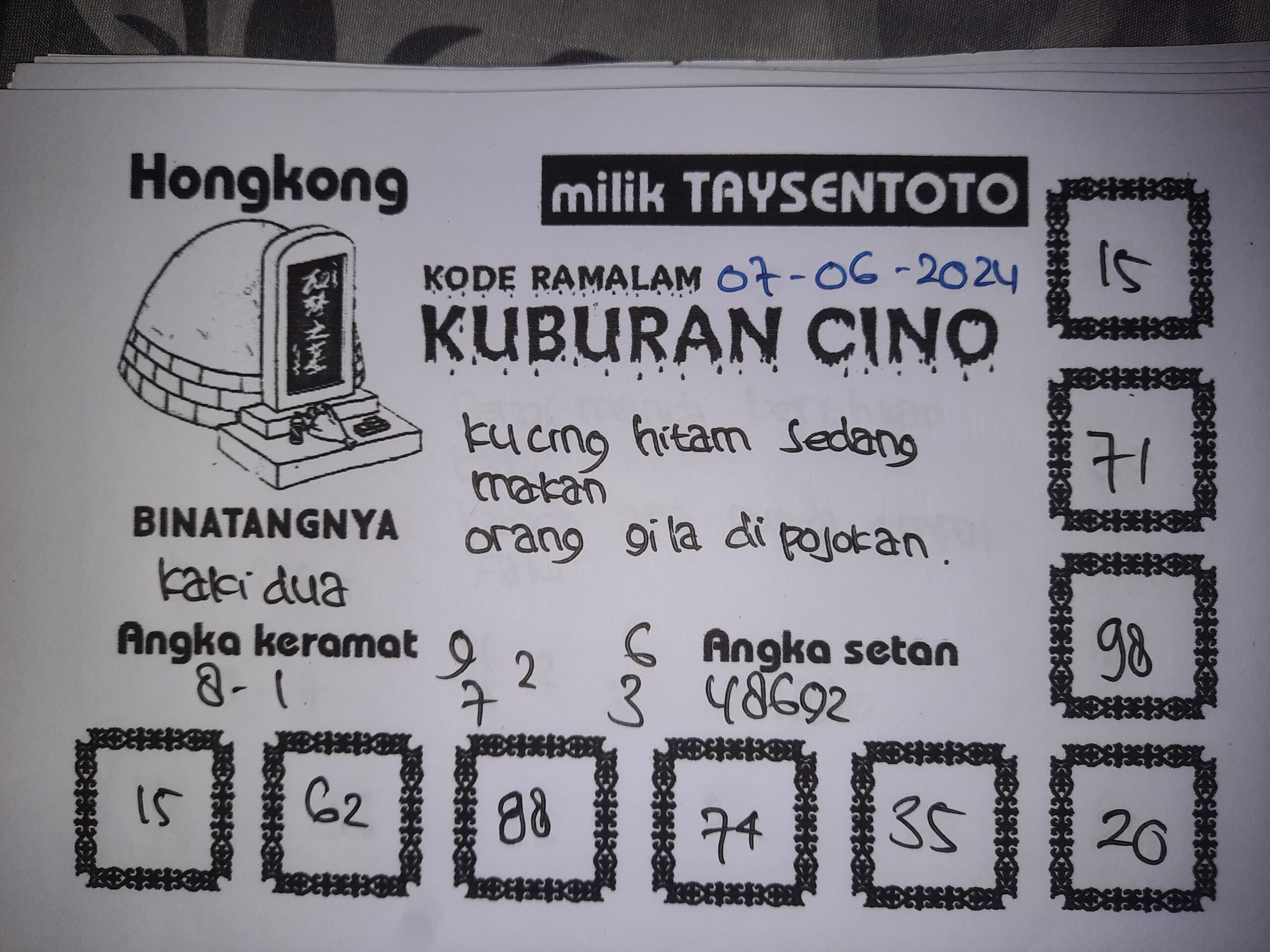 Syair Kuburan Cino HK Hari Ini 07 Juni 2024