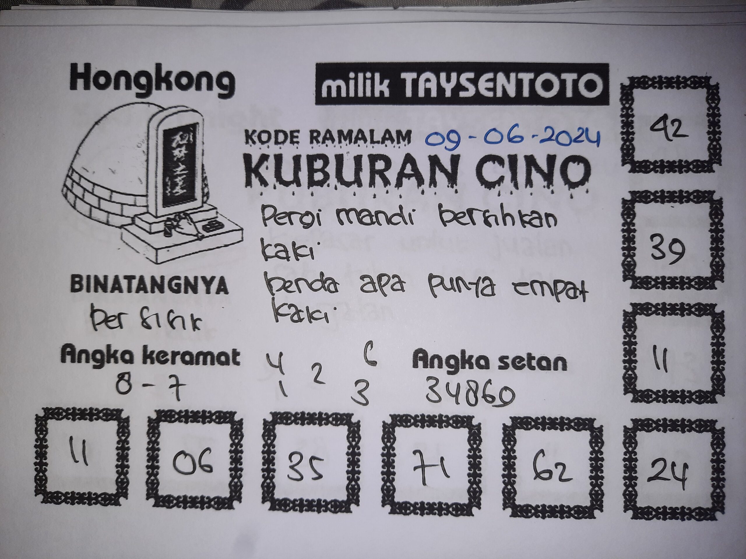 Syair Kuburan Cino HK Hari Ini 09 Juni 2024