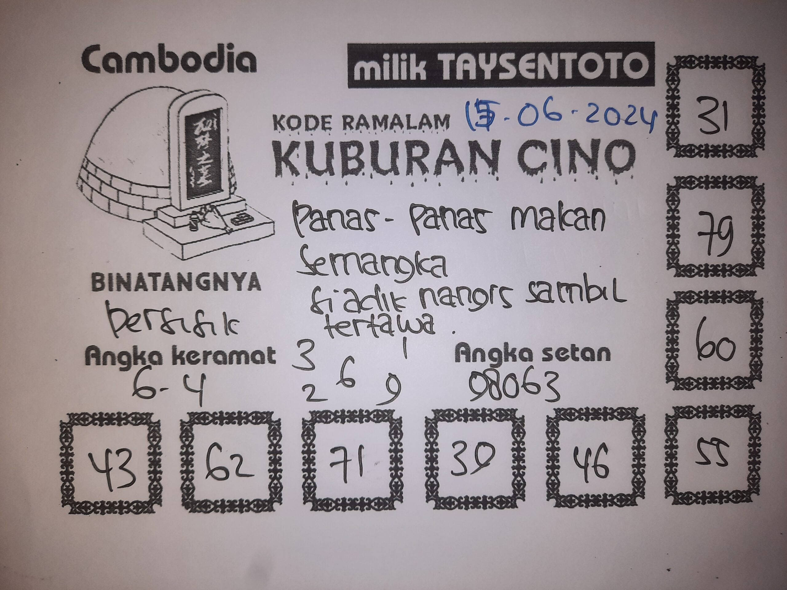 Syair Kuburan Cino Cambodia Hari Ini 15 Juni 2024