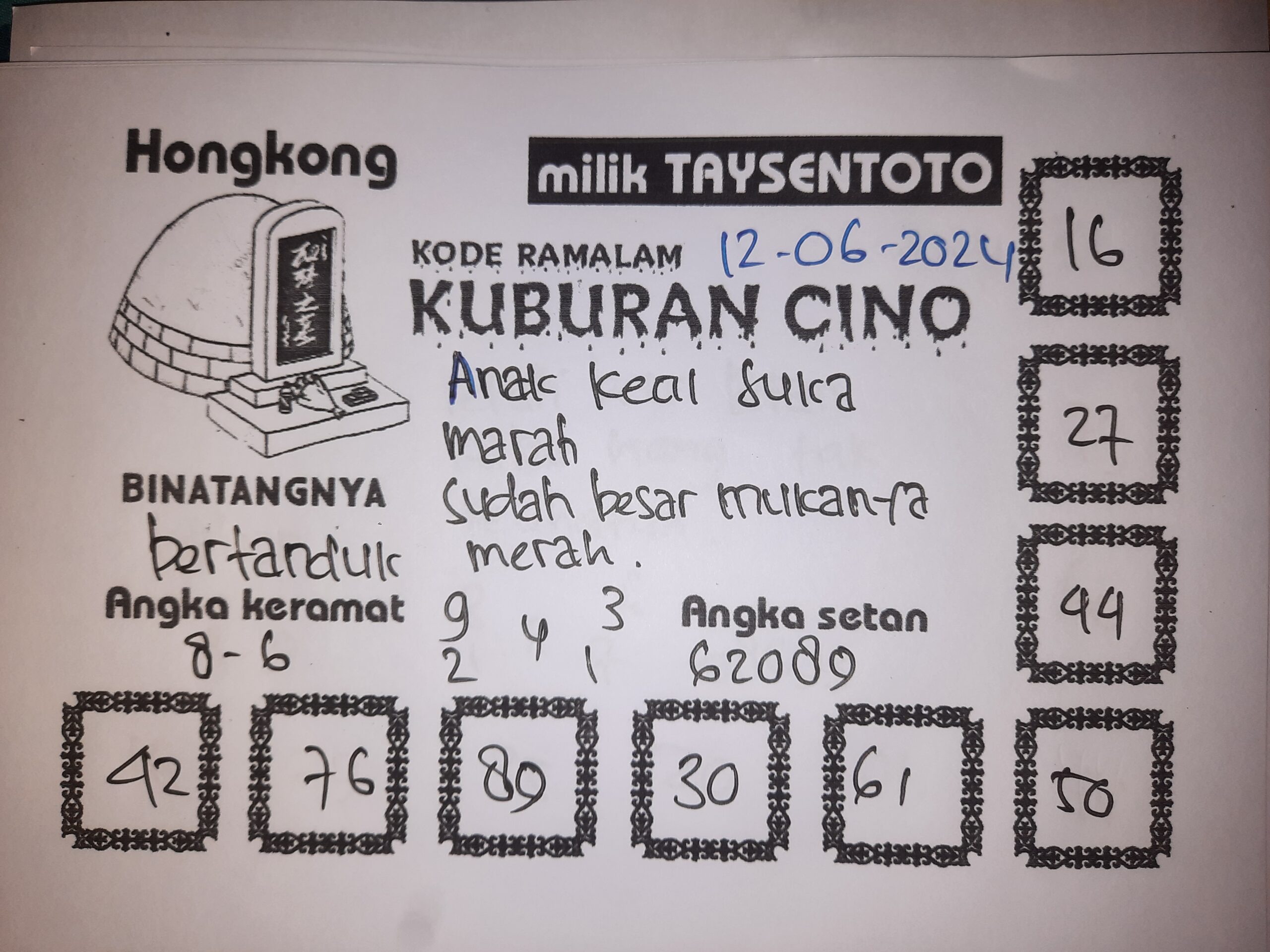 Syair Kuburan Cino HK Hari Ini 12 Juni 2024