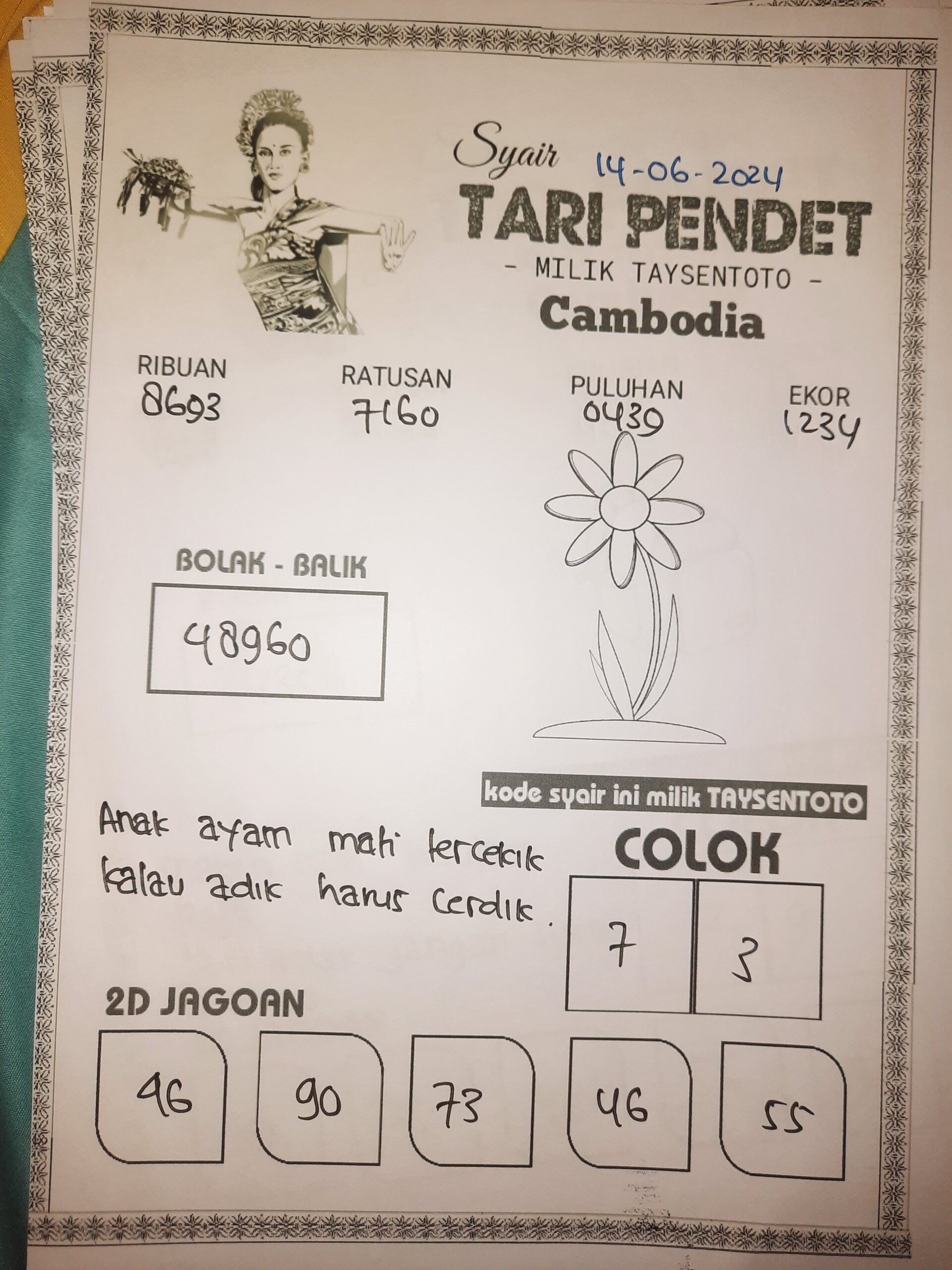 Syair Tari Pendet Cambodia Hari ini 14 juni 2024