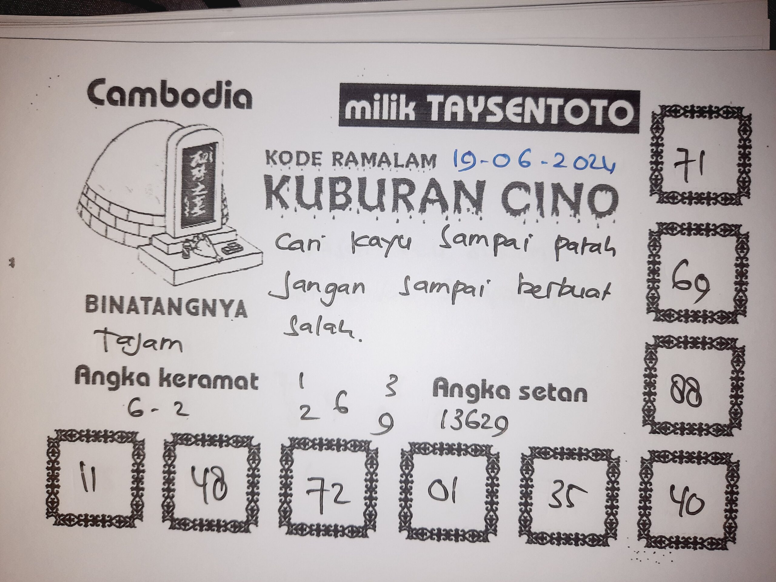 Syair Kuburan Cino Cambodia Hari Ini 19 Juni 2024