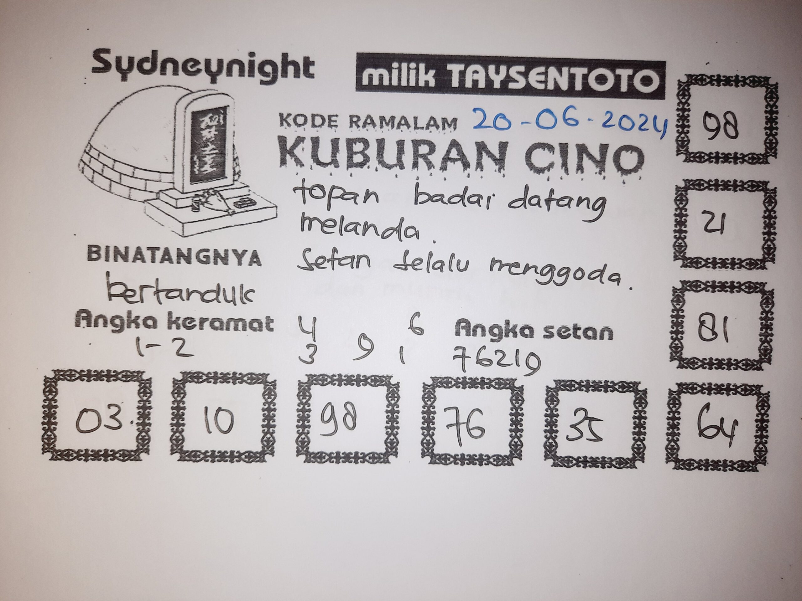 Syair Kuburan Cino SydneyNight Hari ini 20 Juni 2024