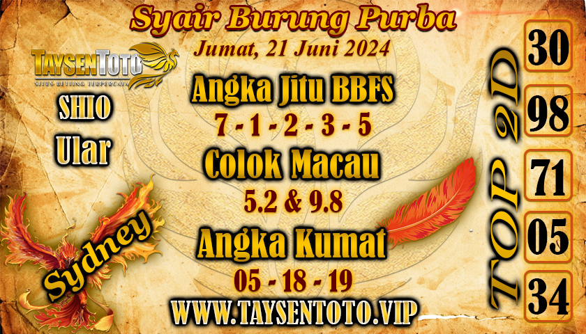 Syair Burung Purba Sydney Hari ini 21 Juni 2024