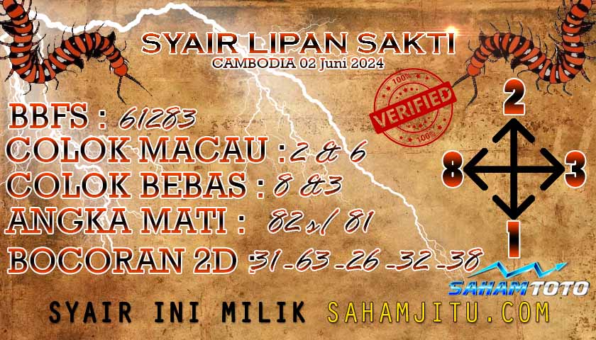 Syair Lipan Sakti Cambodia Hari Ini Minggu 02 Juni 2024