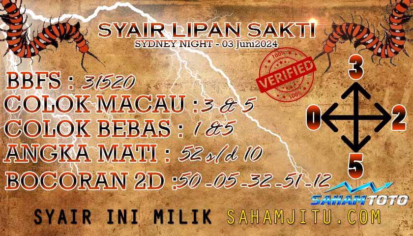 Syair LIPAN SAKTI SydneyNight Hari ini 03 Juni 2024