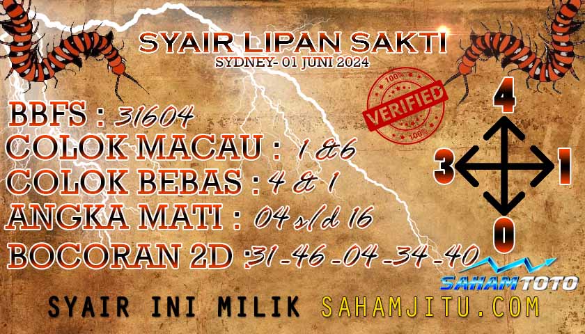 Syair Lipan Sakti Sydney Hari Ini sabtu,01 Juni 2024