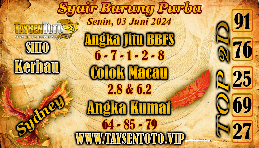 Syair Burung Purba Sydney Hari ini 03 Juni 2024