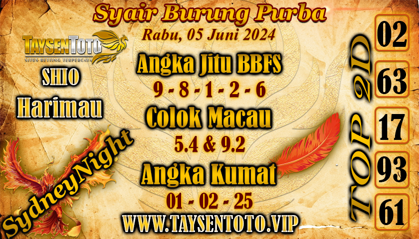 Syair Burung Purba SydneyNight Hari ini 05 Juni 2024