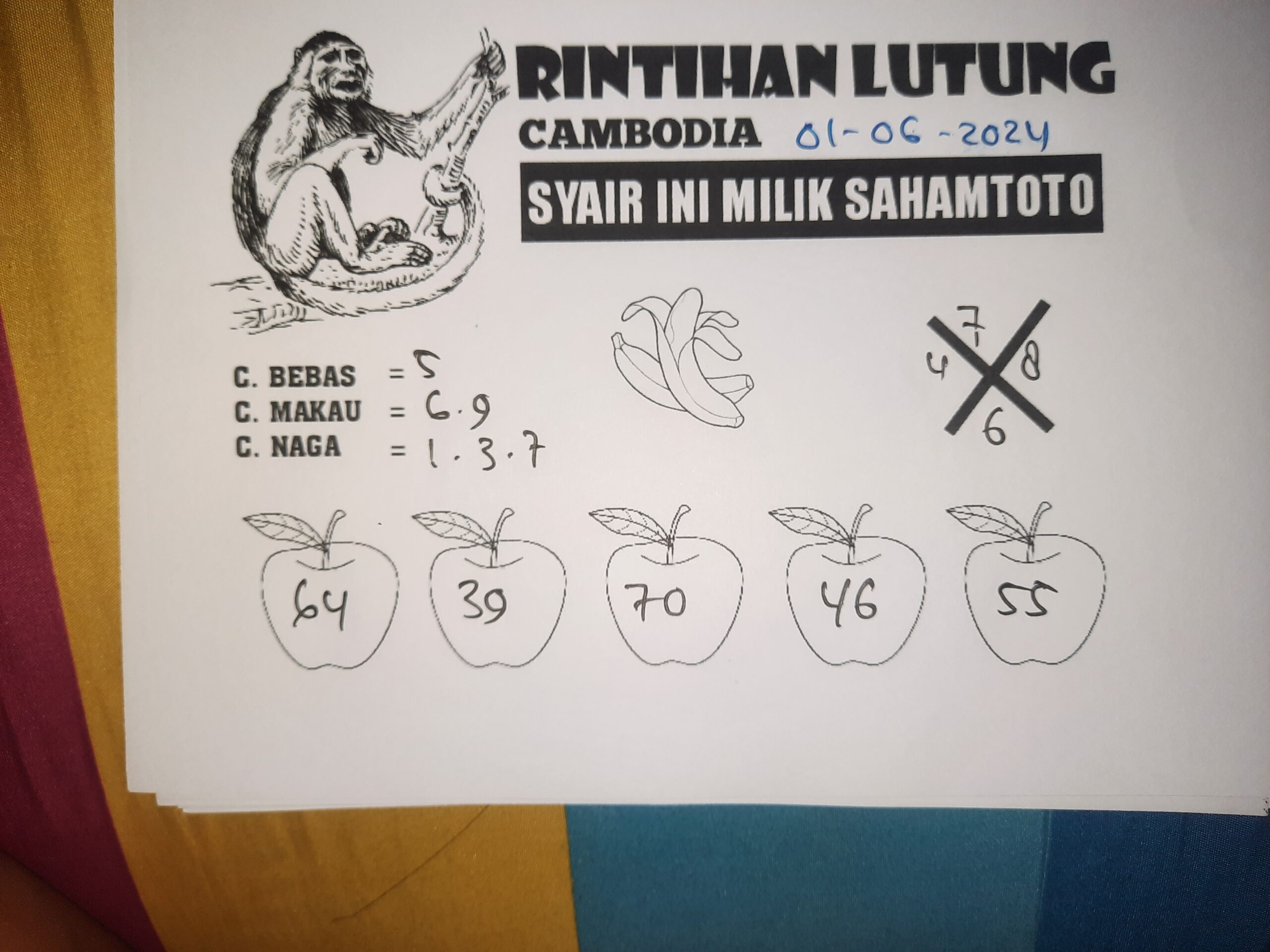 syair rintihan lutung Cambodia hari ini sabtu,01 Juni 2024