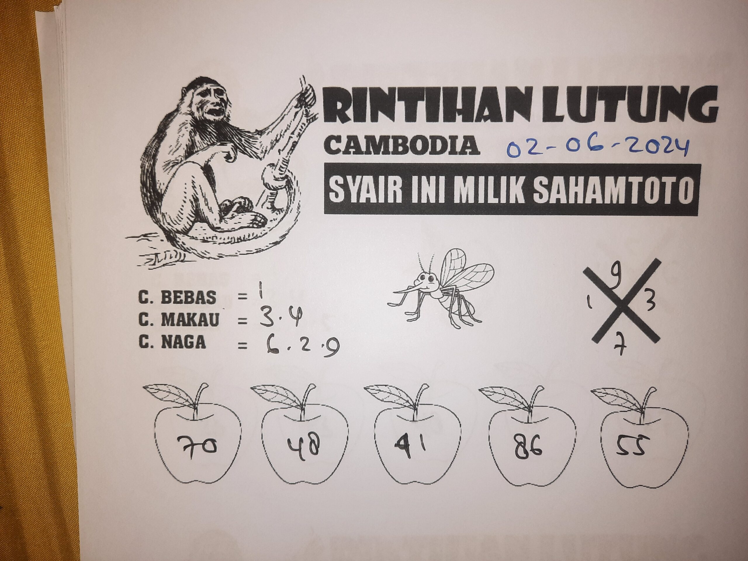 syair rintihan lutung Cambodia hari ini Minggu ,02 Juni 2024