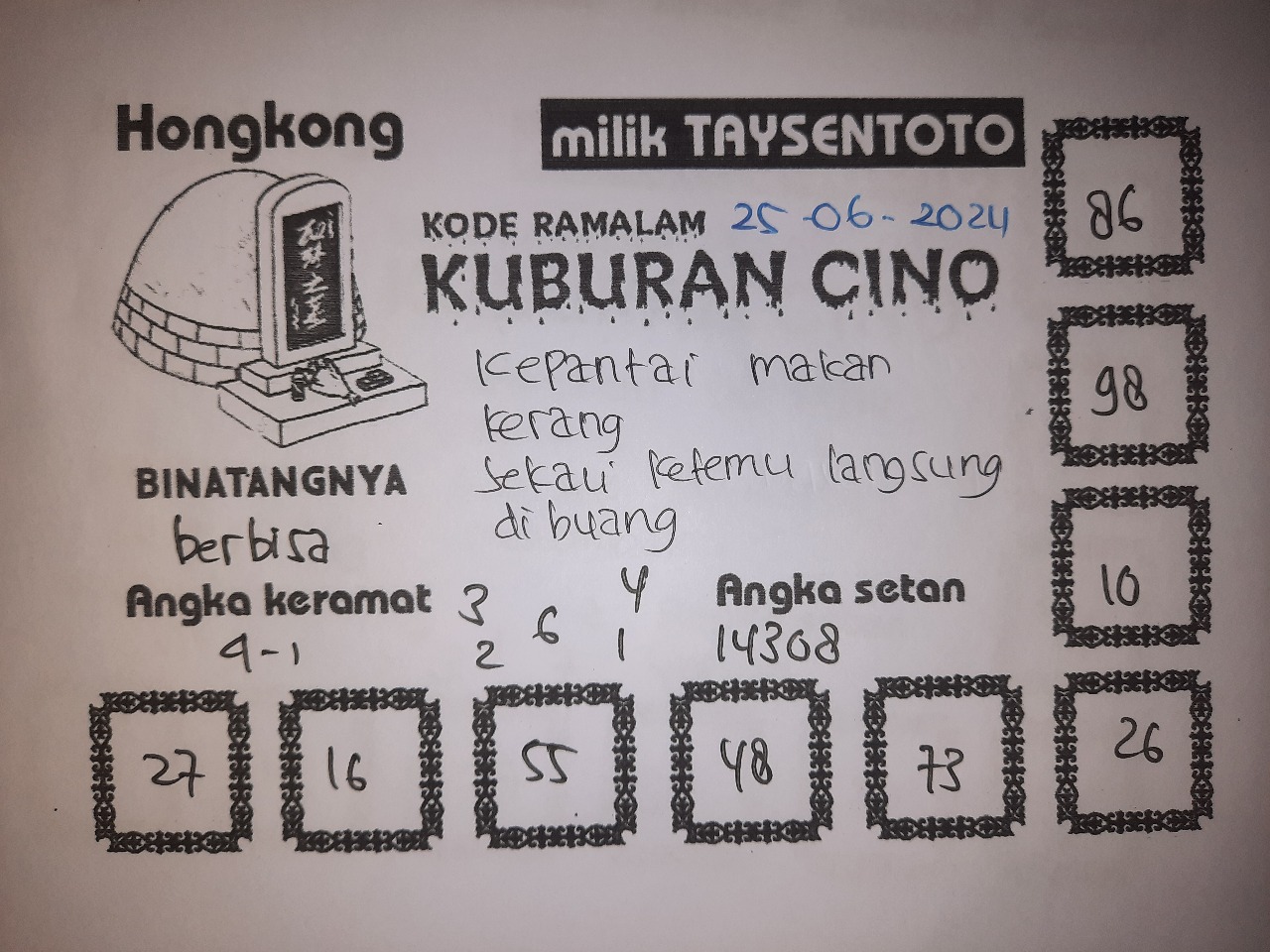 Syair Kuburan Cino HK Hari Ini 25 Juni 2024