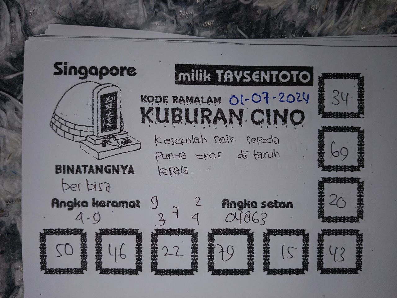 Syair Kuburan Cino SGP Hari ini 01 Juli 2024