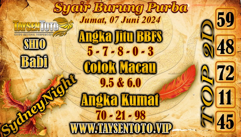 Syair Burung Purba SydneyNight Hari ini 07 Juni 2024