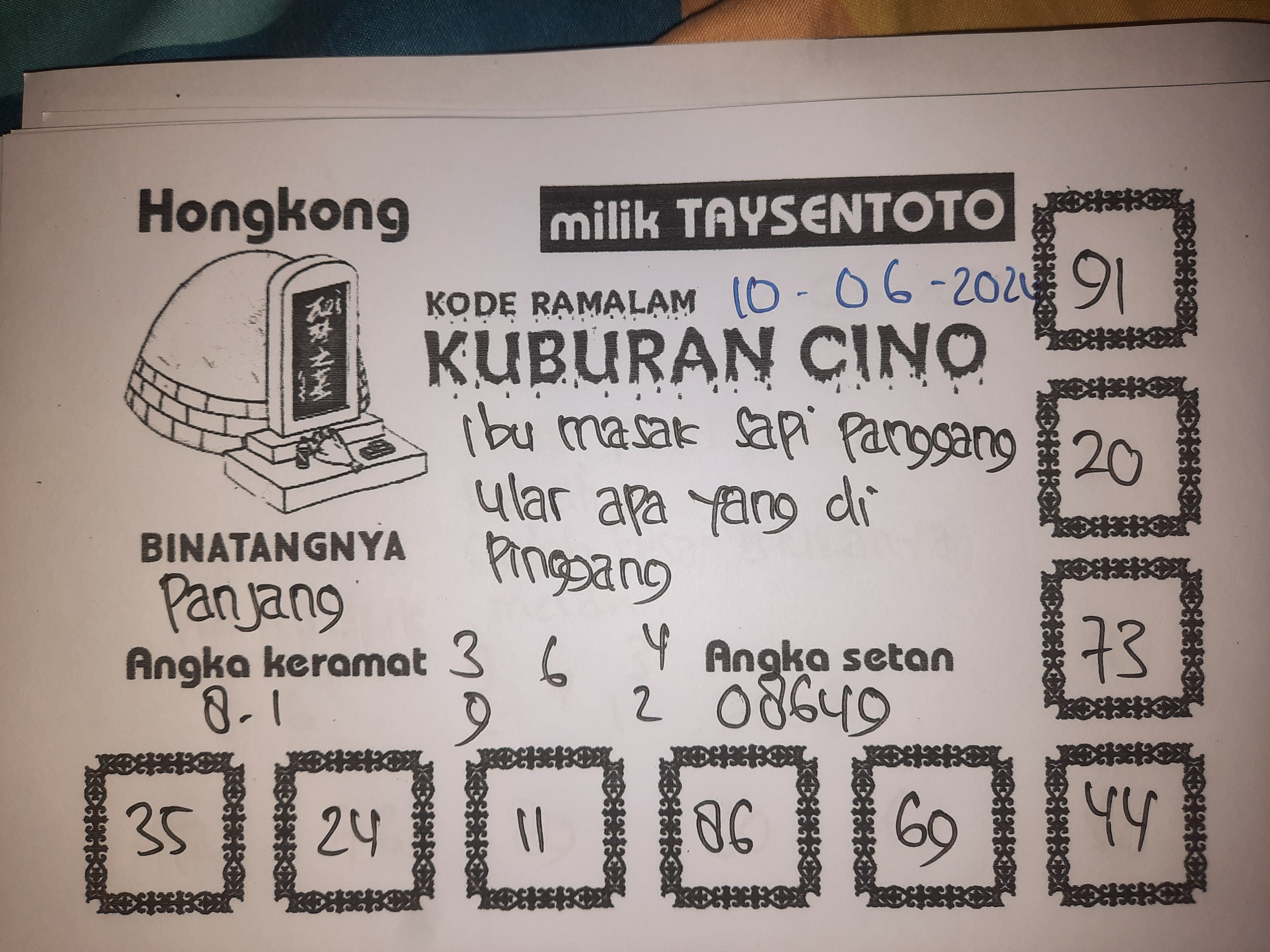 Syair Kuburan Cino HK Hari Ini 10 Juni 2024