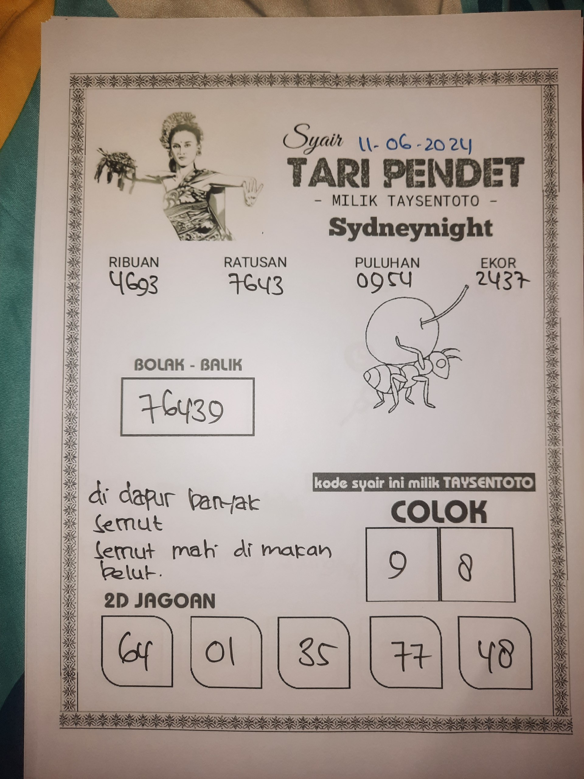 Syair Tari Pendet SydneyNight Hari ini 11 Juni 2024