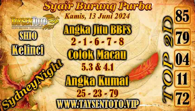 Syair Burung Purba SydneyNight Hari ini 13 Juni 2024