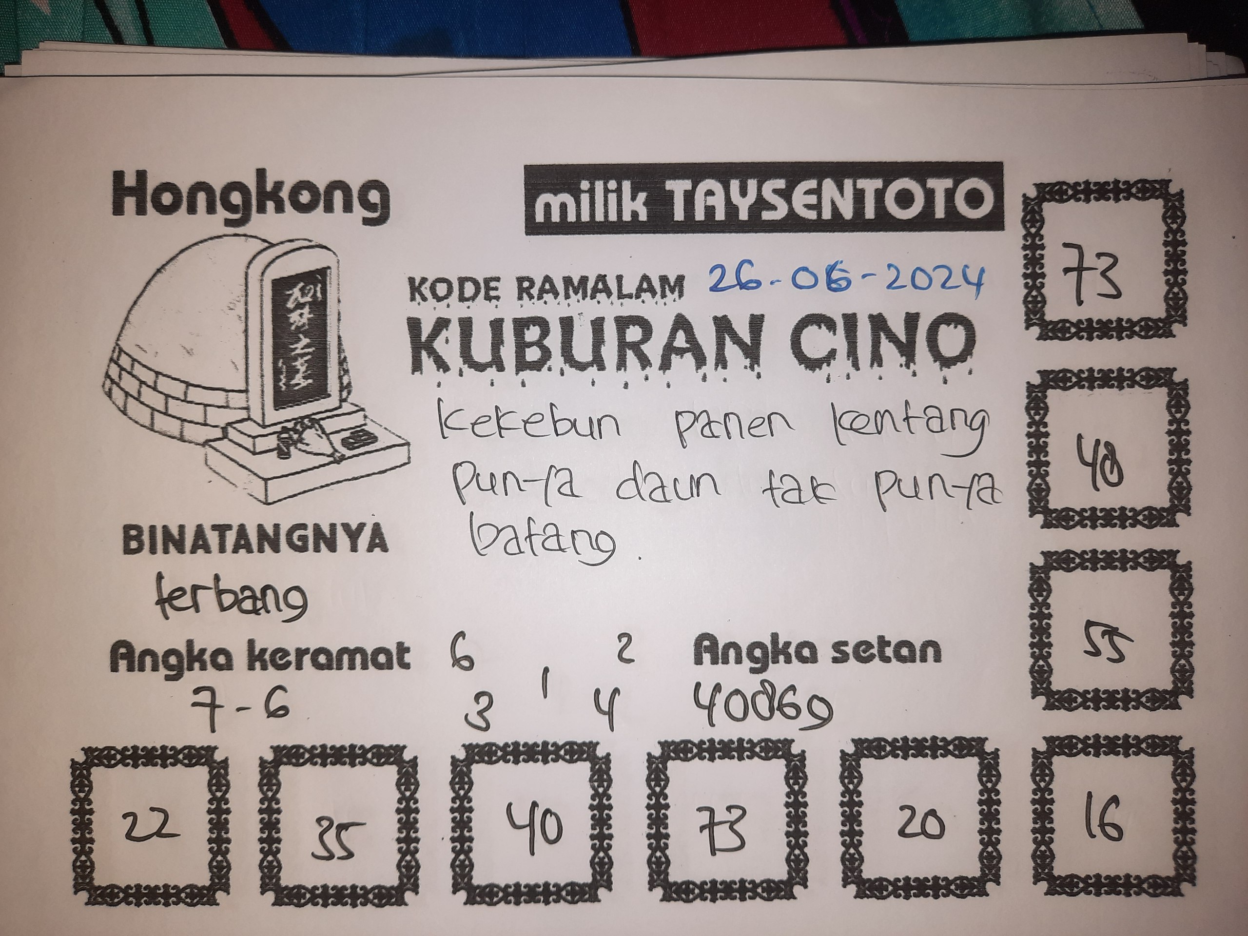 Syair Kuburan Cino HK Hari Ini 26 Juni 2024