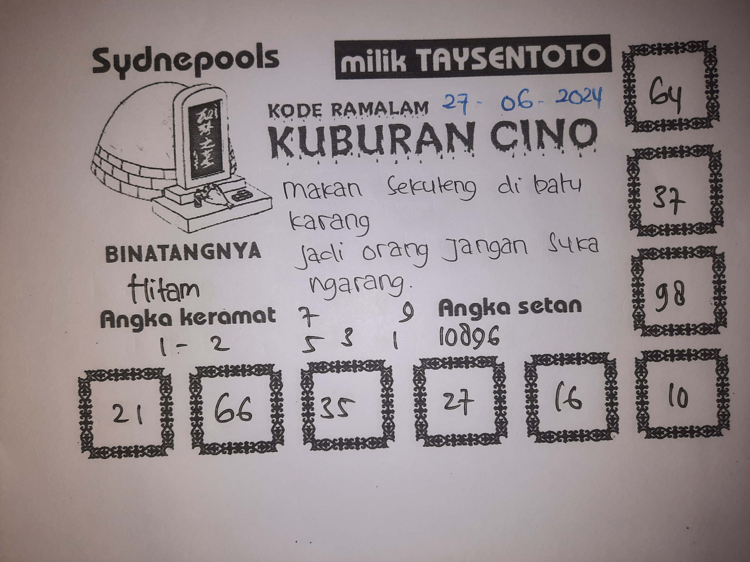 Syair Kuburan Cino Sydney Hari ini 27 Juni 2024