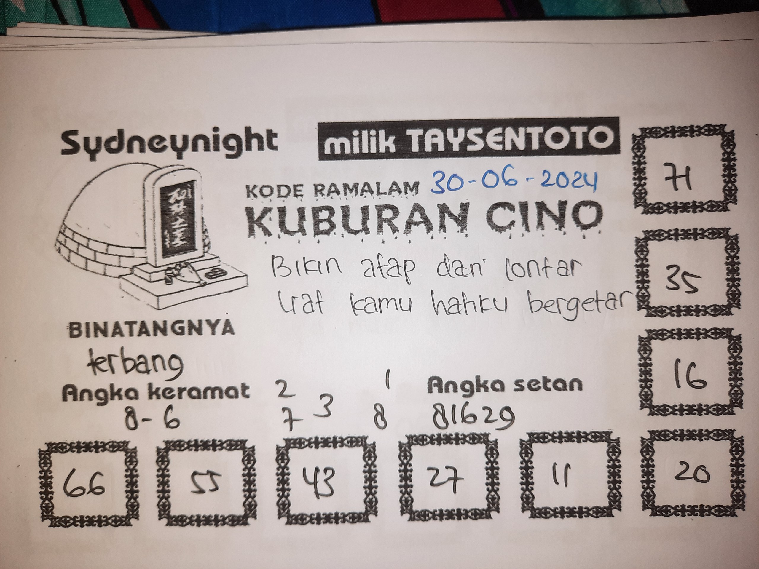 Syair Kuburan Cino SydneyNight Hari ini 30 Juni 2024