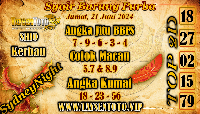 Syair Burung Purba SydneyNight Hari ini 21 Juni 2024