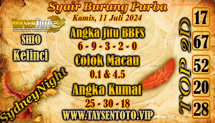 Syair Burung Purba SydneyNight Hari ini 11  Juli 2024