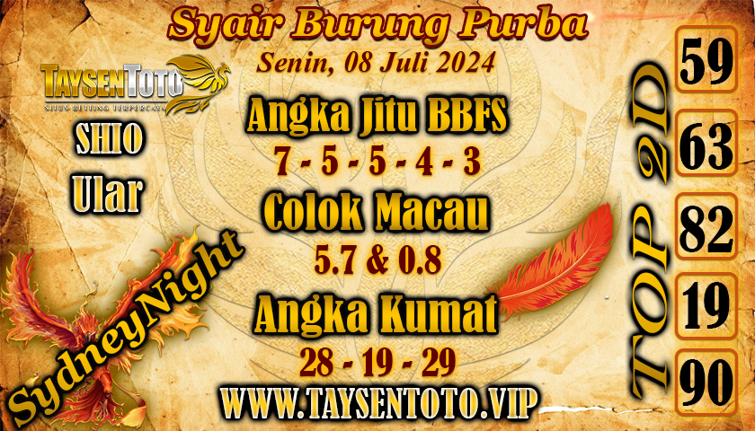 Syair Burung Purba SydneyNight Hari ini 08 Juli 2024