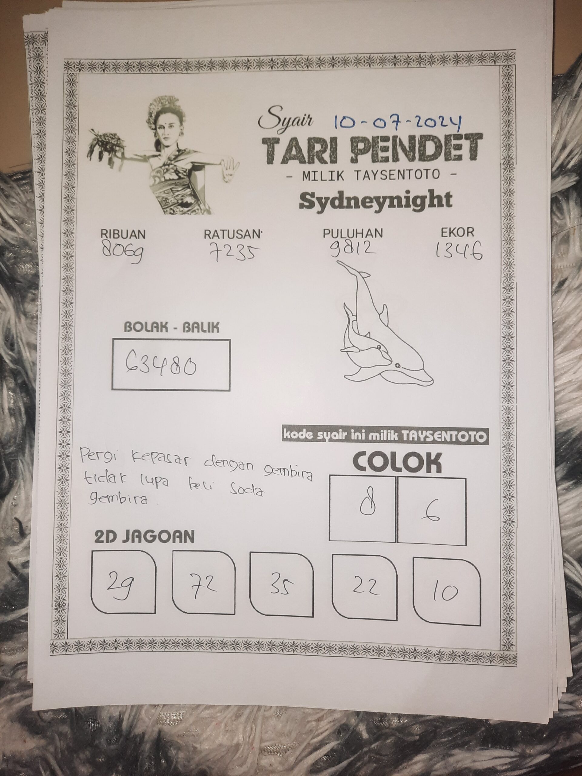 Syair Tari Pendet SydneyNight Hari ini 10 Juli 2024