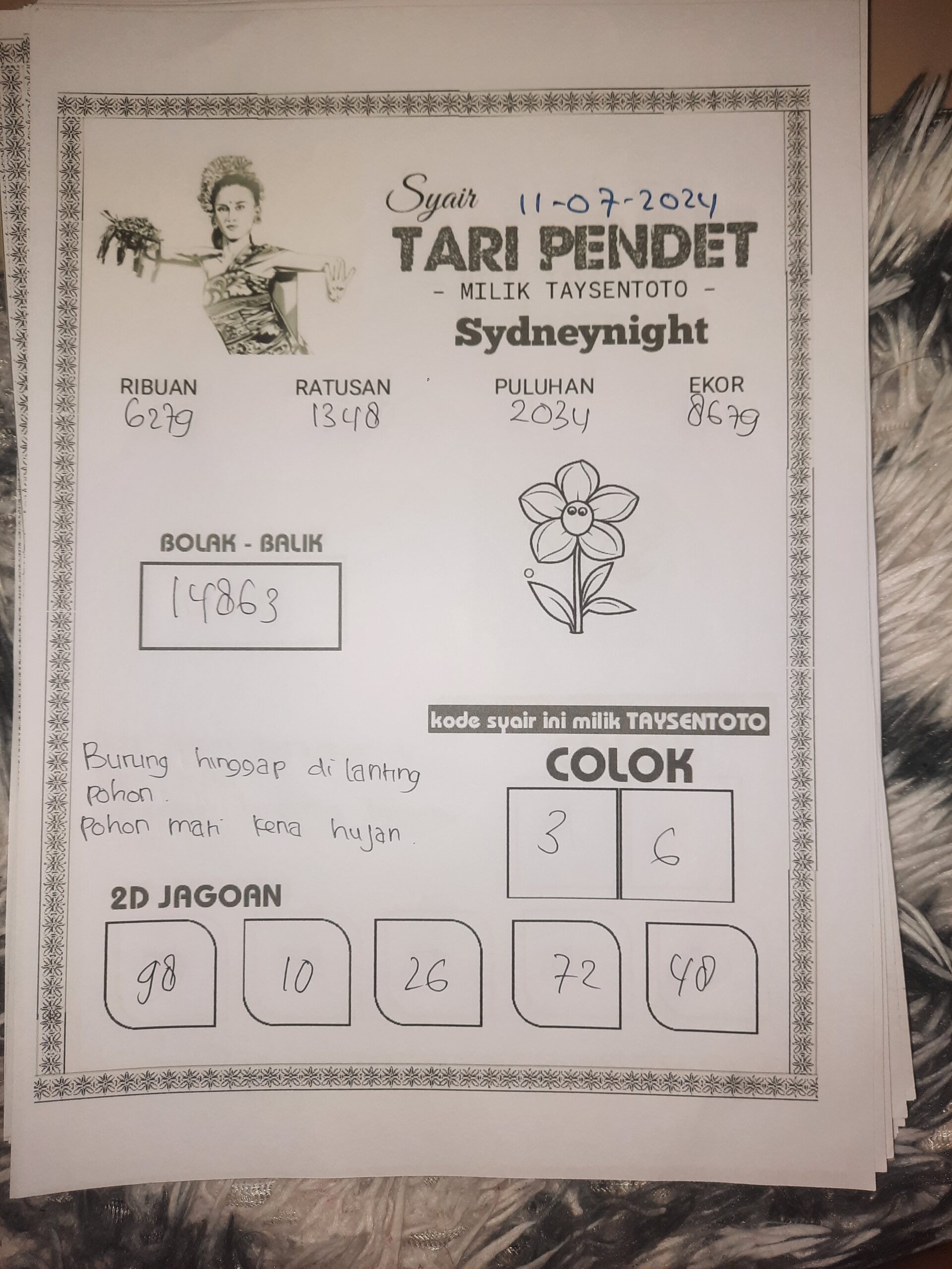 Syair Tari Pendet SydneyNight Hari ini 11 Juli 2024