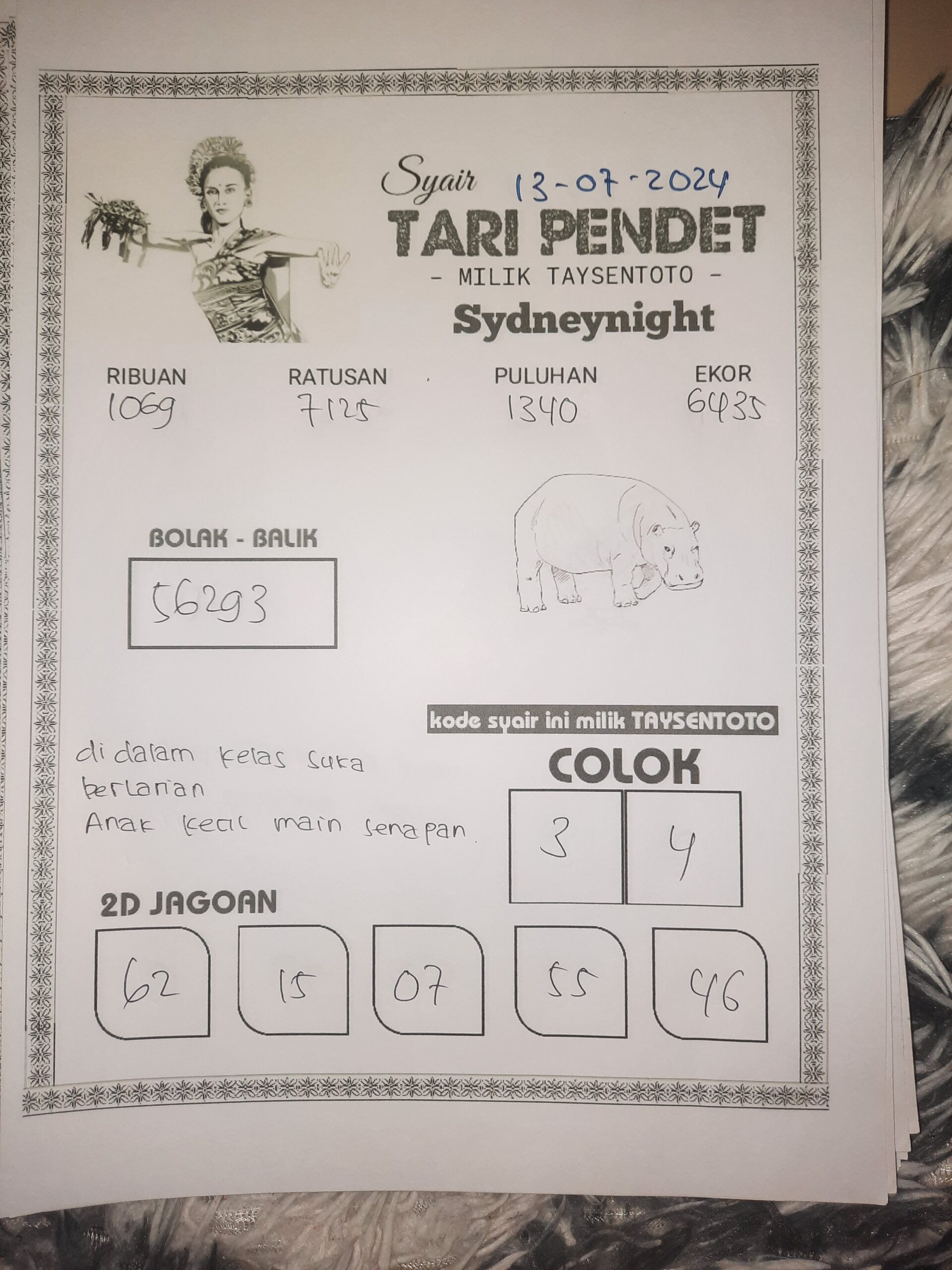 Syair Tari Pendet SydneyNight Hari ini 13 Juli 2024