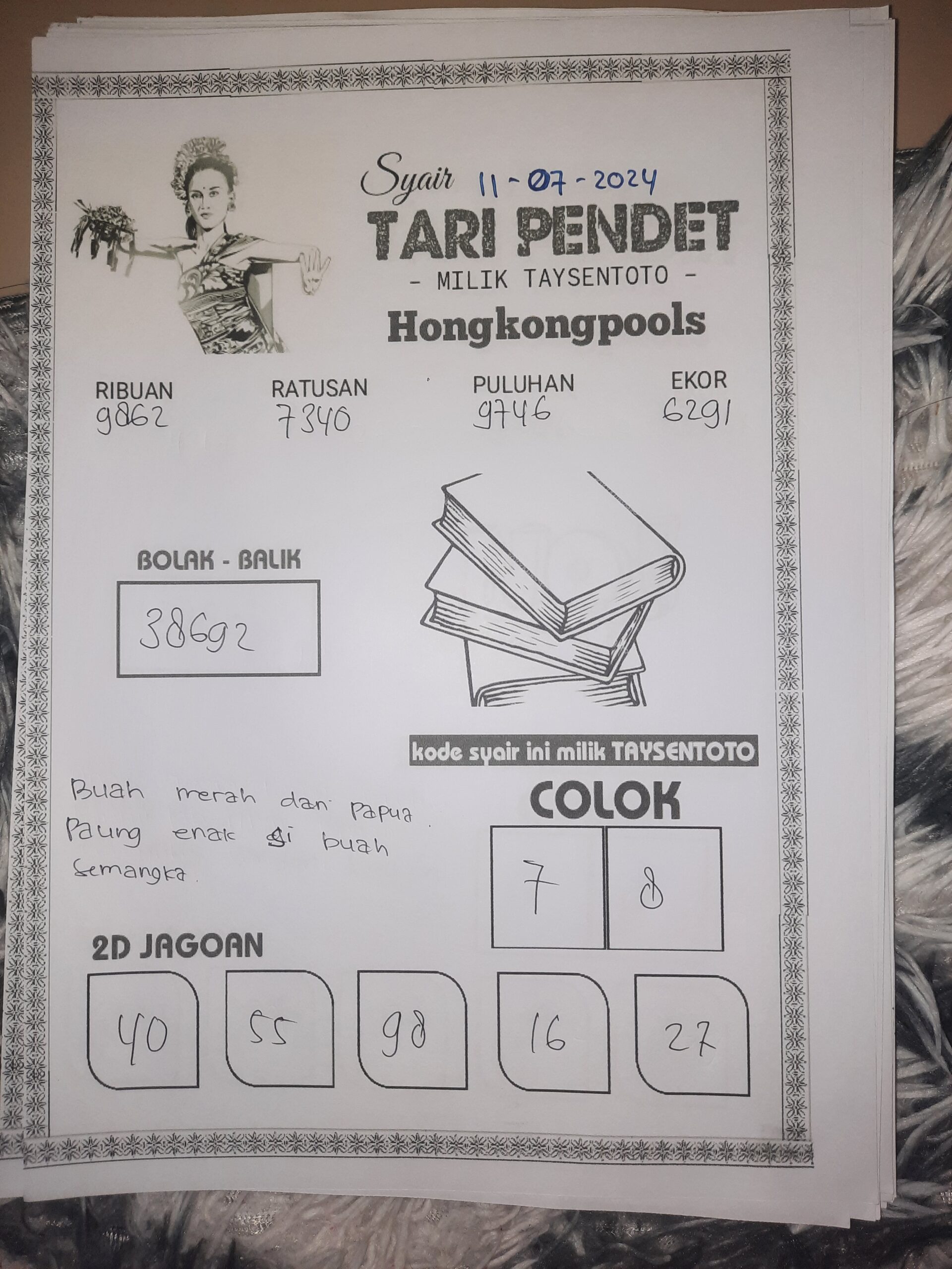 Syair Kuburan Tari Pendet HK Hari Ini 11 Juli 2024