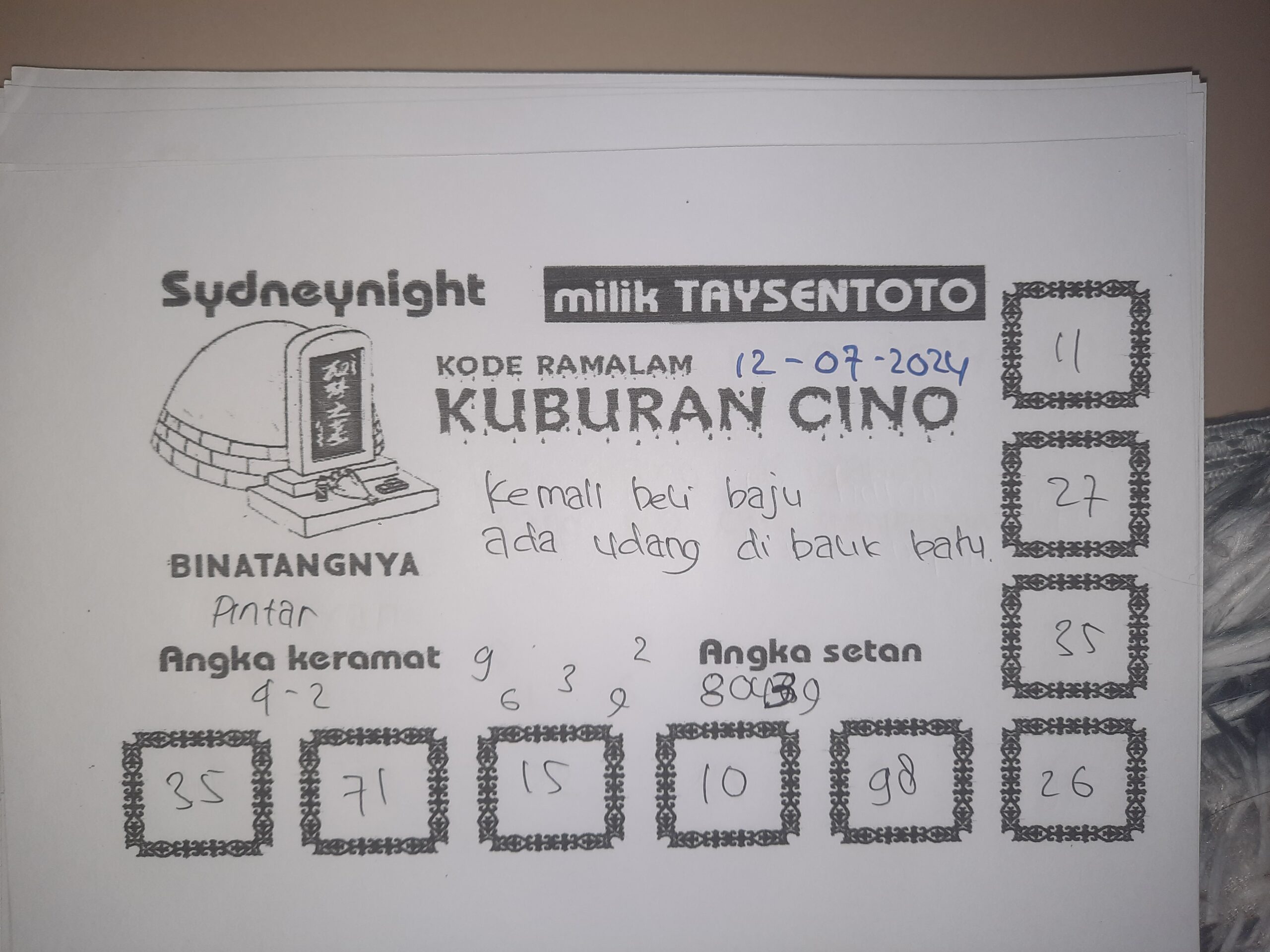 Syair Kuburan Cino SydneyNight Hari ini 12 Juli 2024