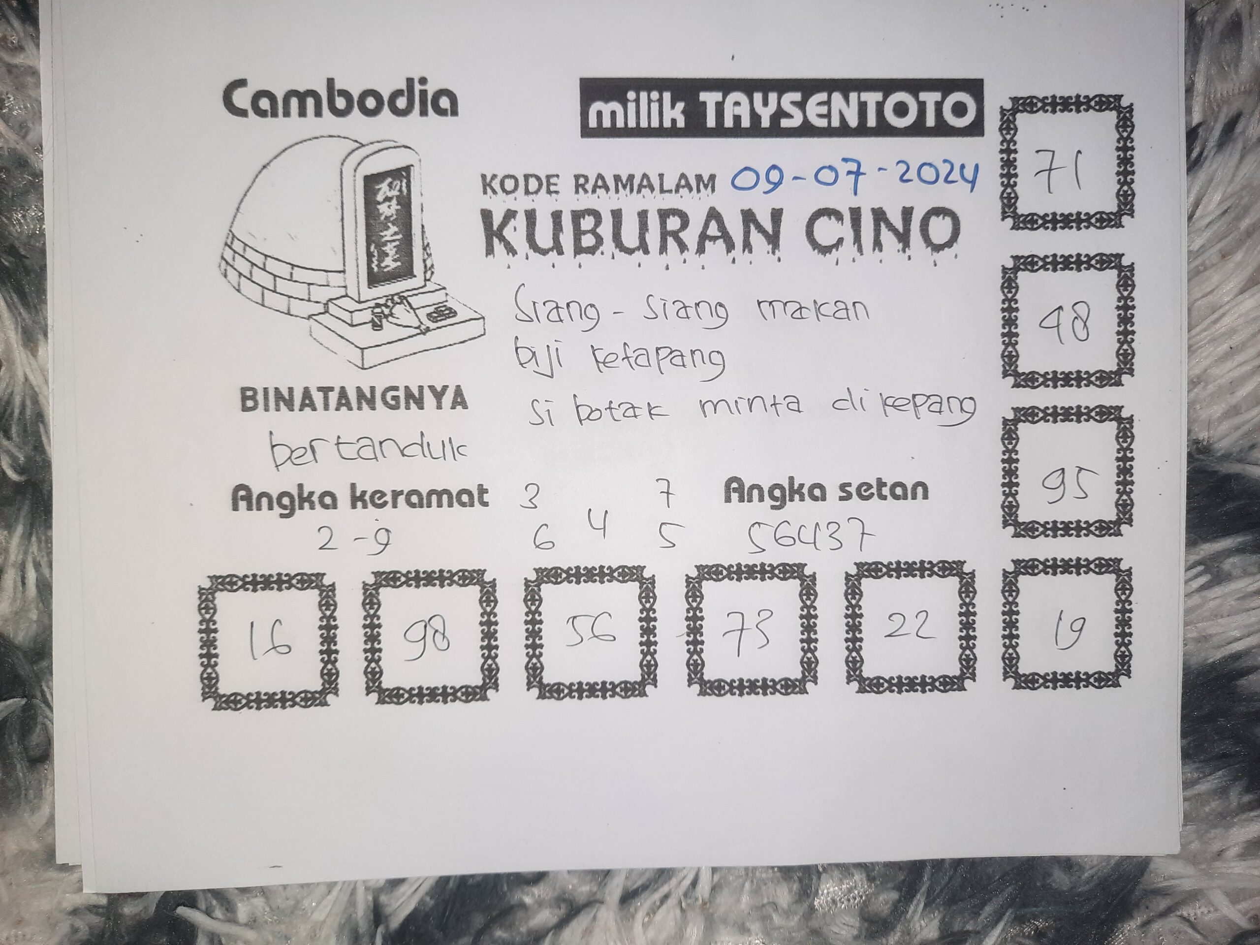 Syair Kuburan Cino Cambodia Hari Ini 09 Juli 2024