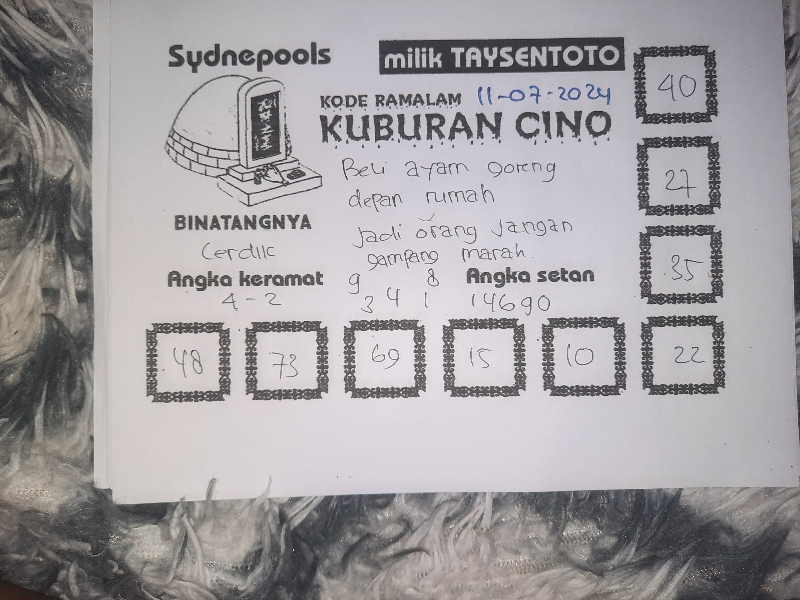 Syair Kuburan Cino Sydney Hari ini 11 Juli 2024