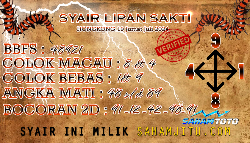 Syair LIPAN SAKTI Hongkon Hari ini Jumat 19 Juli 2024