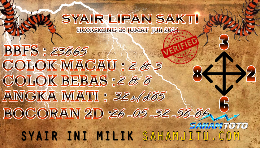 Syair Lipan Sakti Hongkong Hari Ini Jumat 26 Juli 2024