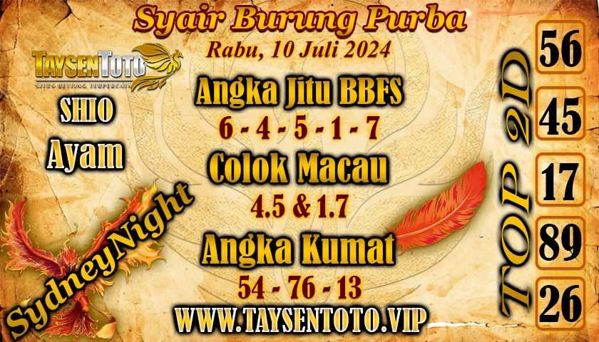 Syair Burung Purba SydneyNight Hari ini 10 Juli 2024