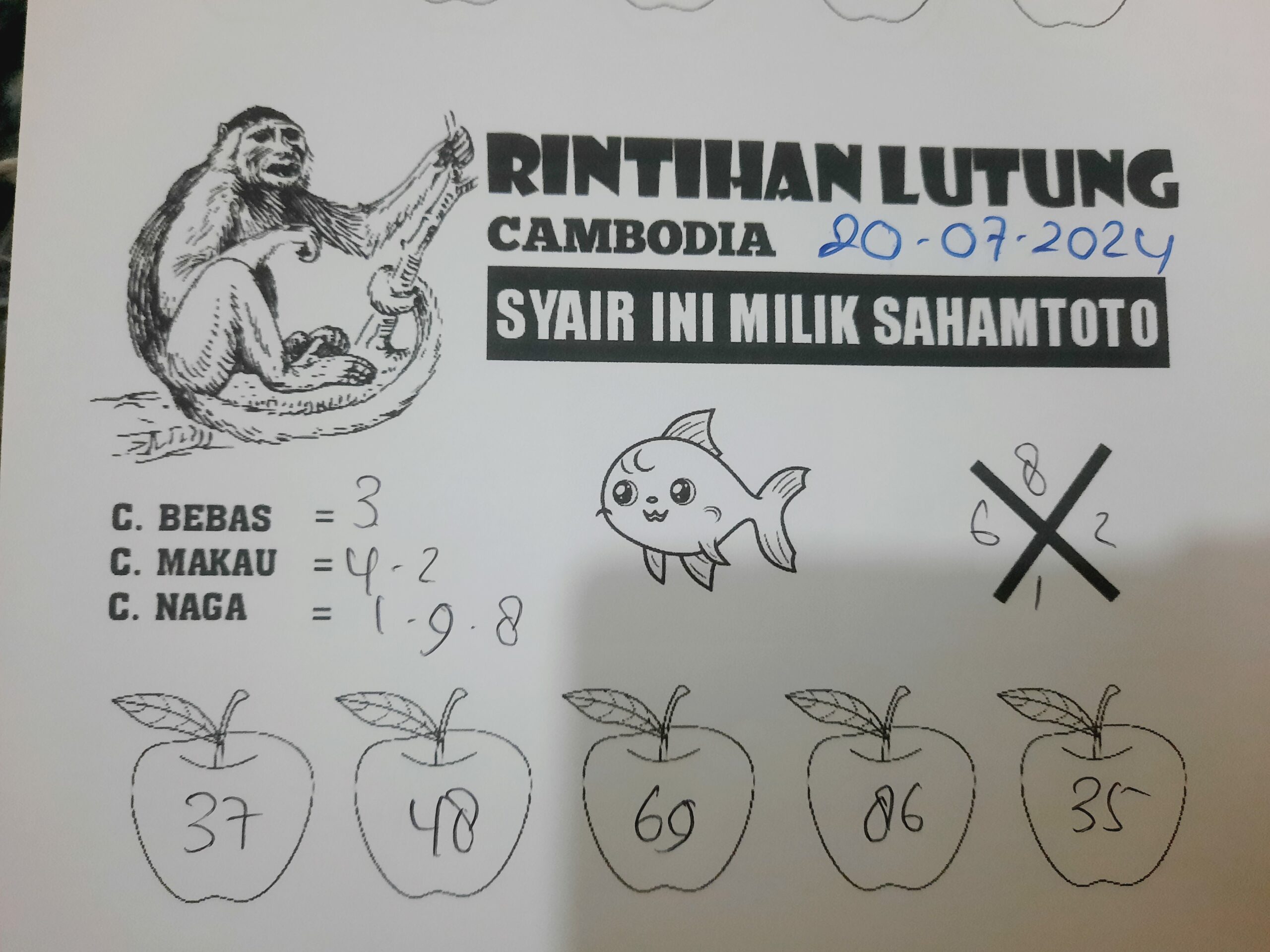 Syair rintihan lutung Cambodia hari ini Sabtu 20 Juli 2024