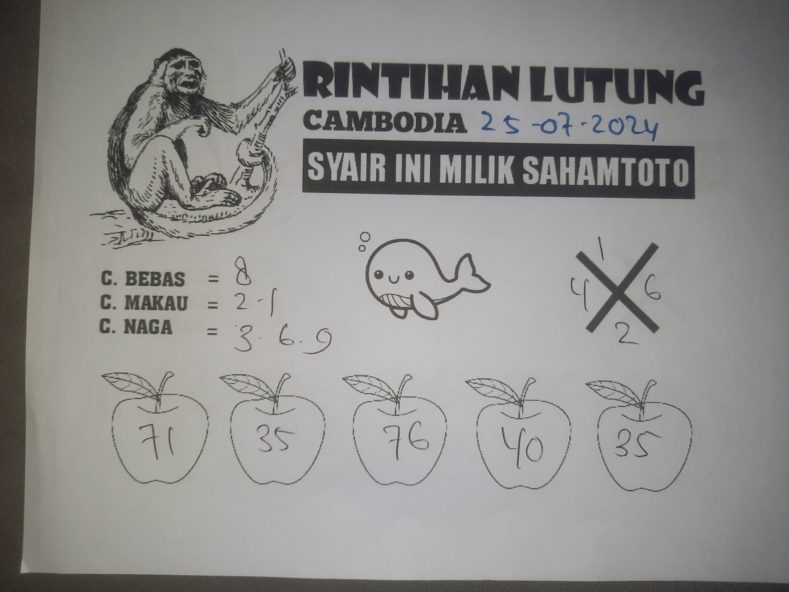 syair rintihan lutung Cambodia hari ini Kamis 25 Juli 2024