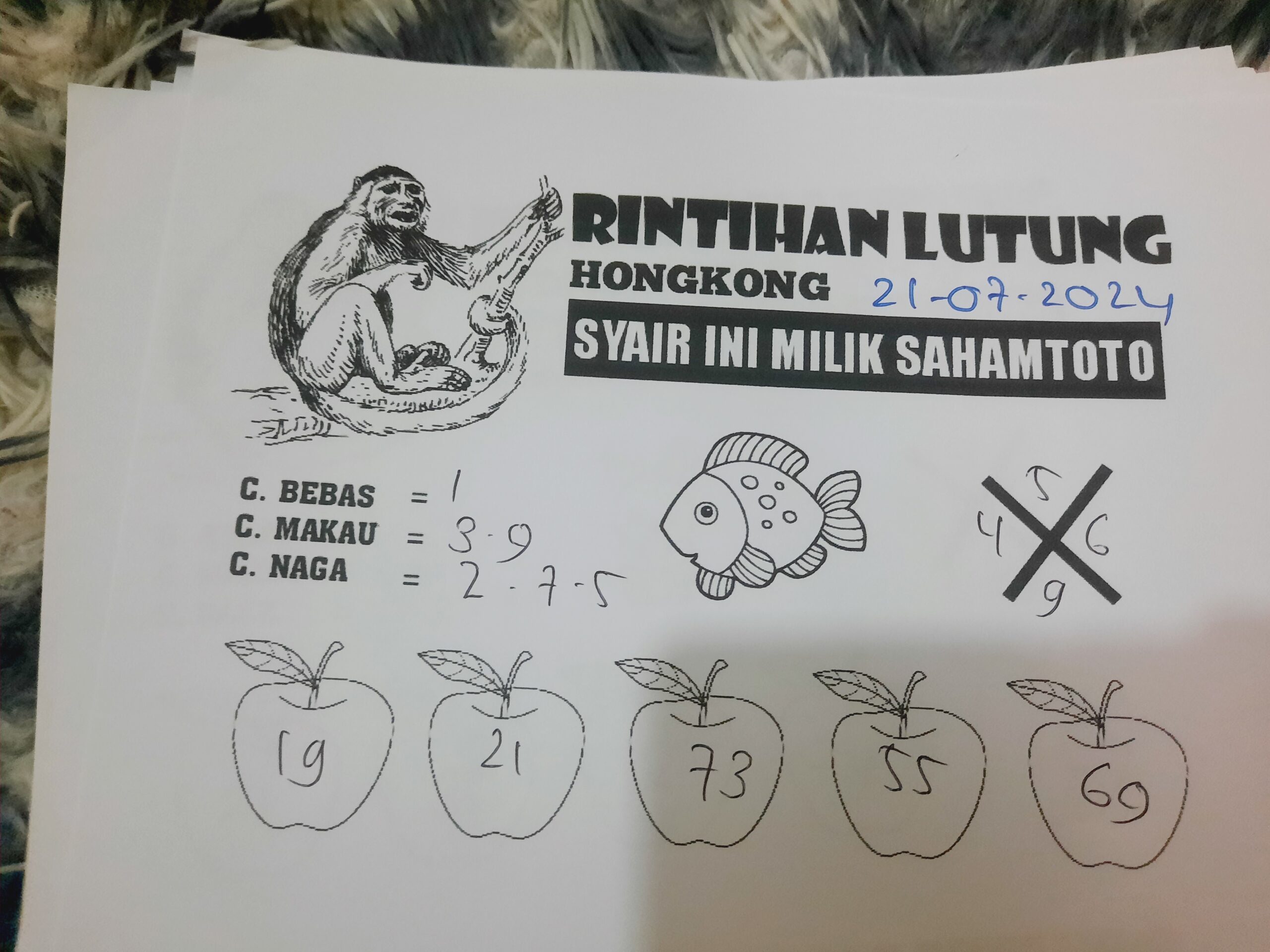 syair rintihan lutung Hongkong hari ini Minggu 21 Juli 2024