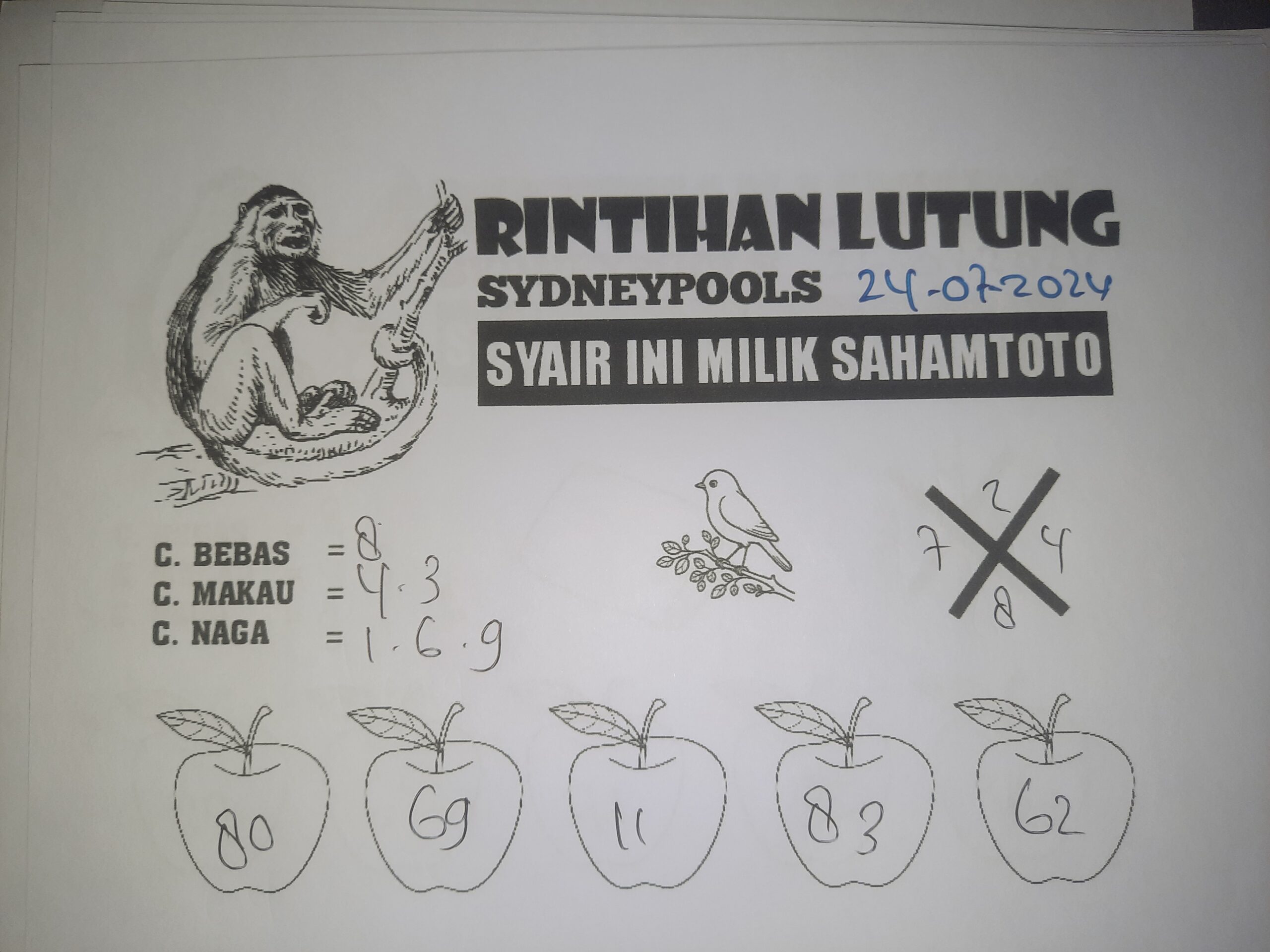 syair rintihan lutung SYDNEY hari ini Rabu 24 Juli 2024