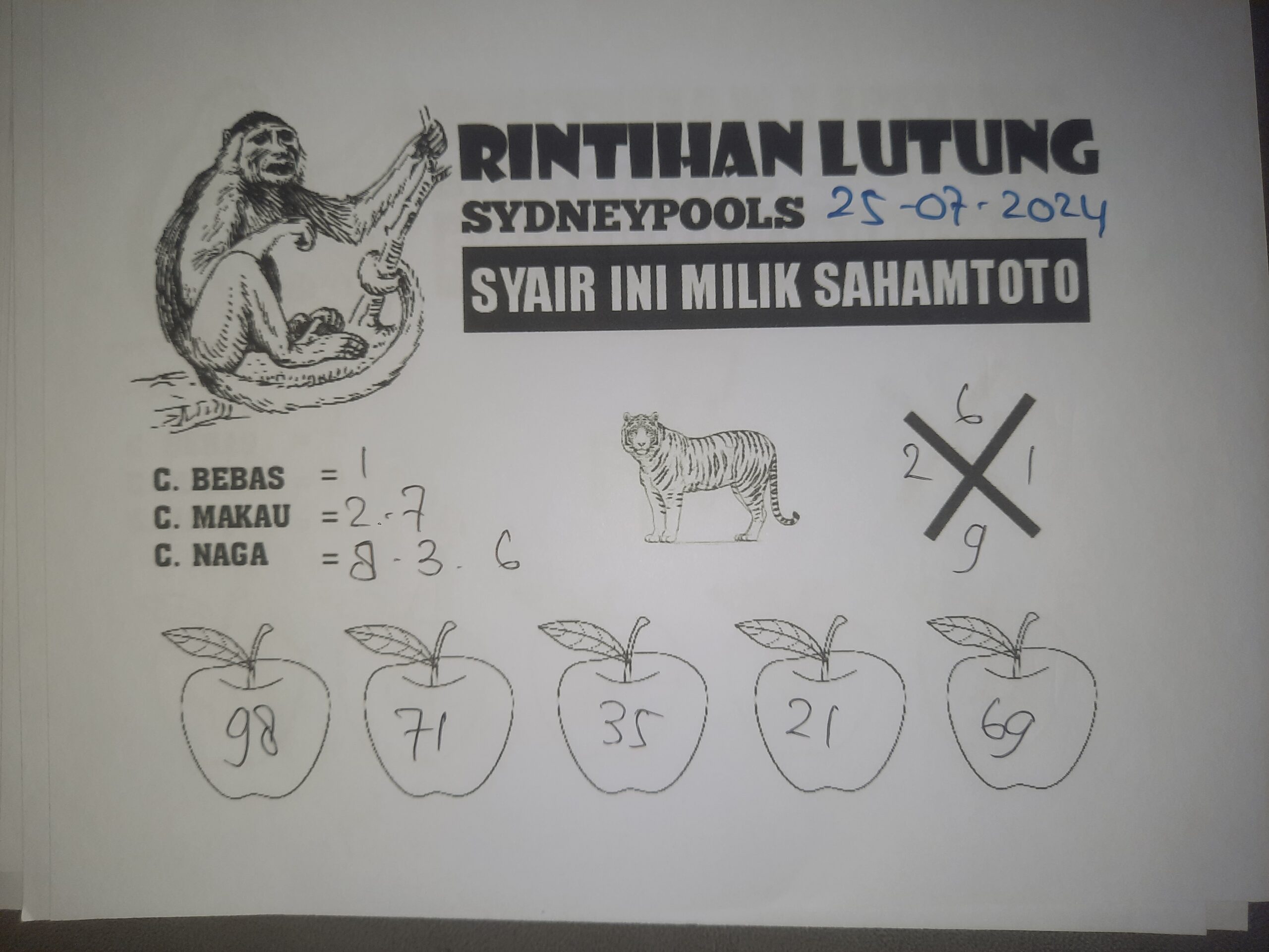 syair rintihan lutung Sydney hari ini Kamis 25 Juli 2024