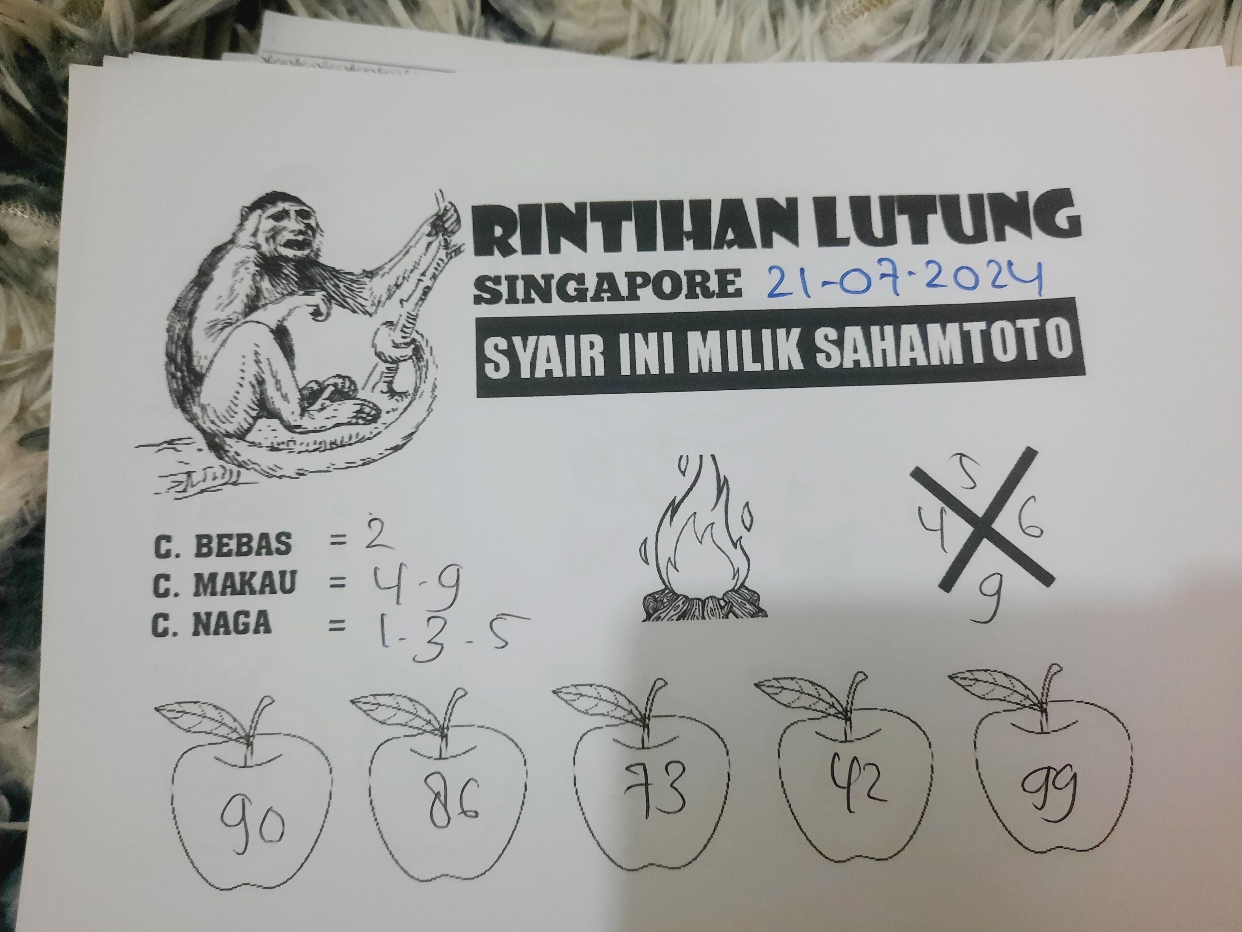 syair rintihan lutung SIngapor hari ini Minggu 21 Juli 2024