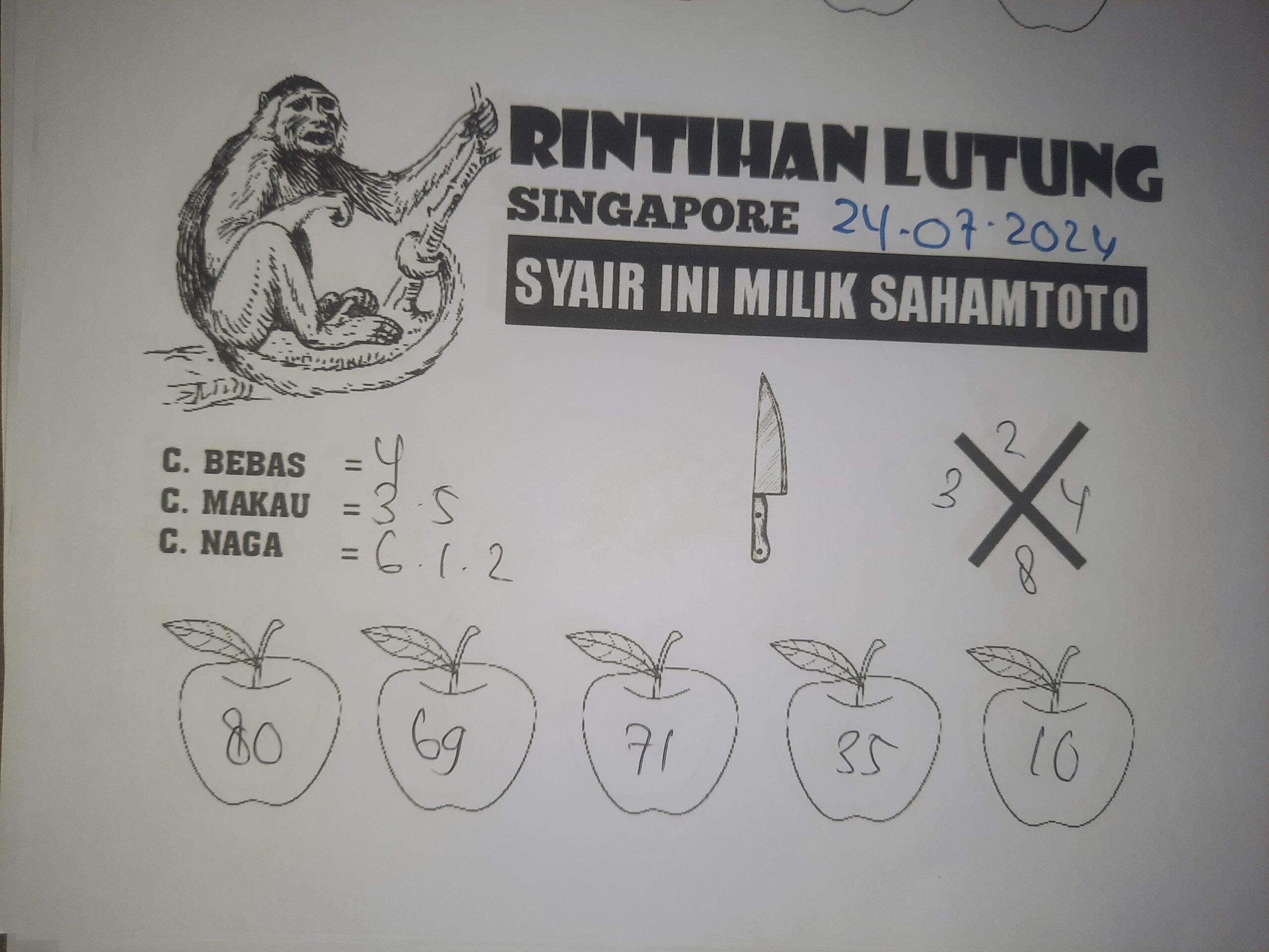 syair rintihan lutung Singapore hari ini Rabu 24 Juli 2024