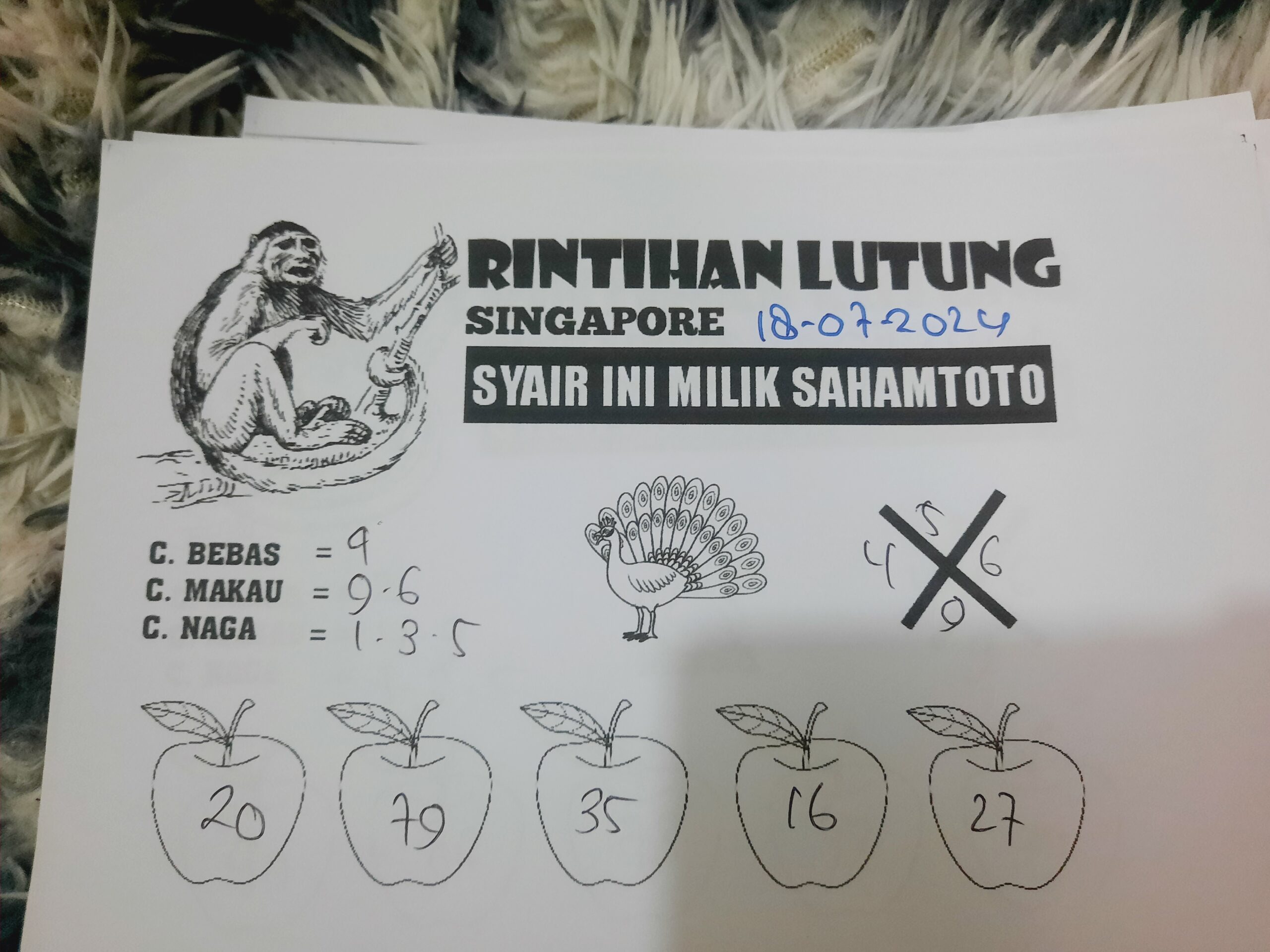 syair rintihan lutung Singapore hari ini Kamis 18 Juli 2024