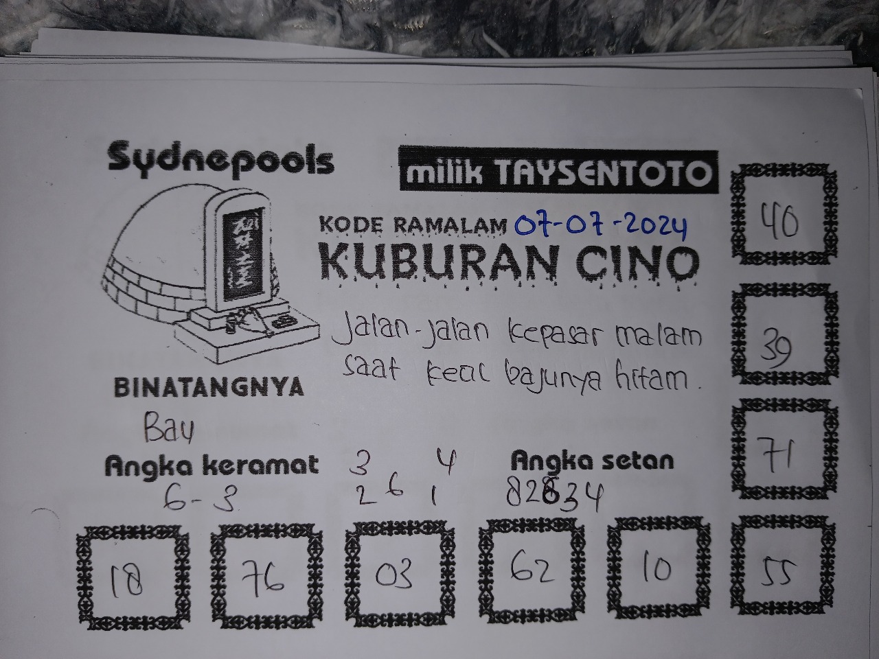 Syair Kuburan Cino Sydney Hari ini 07 Juli 2024