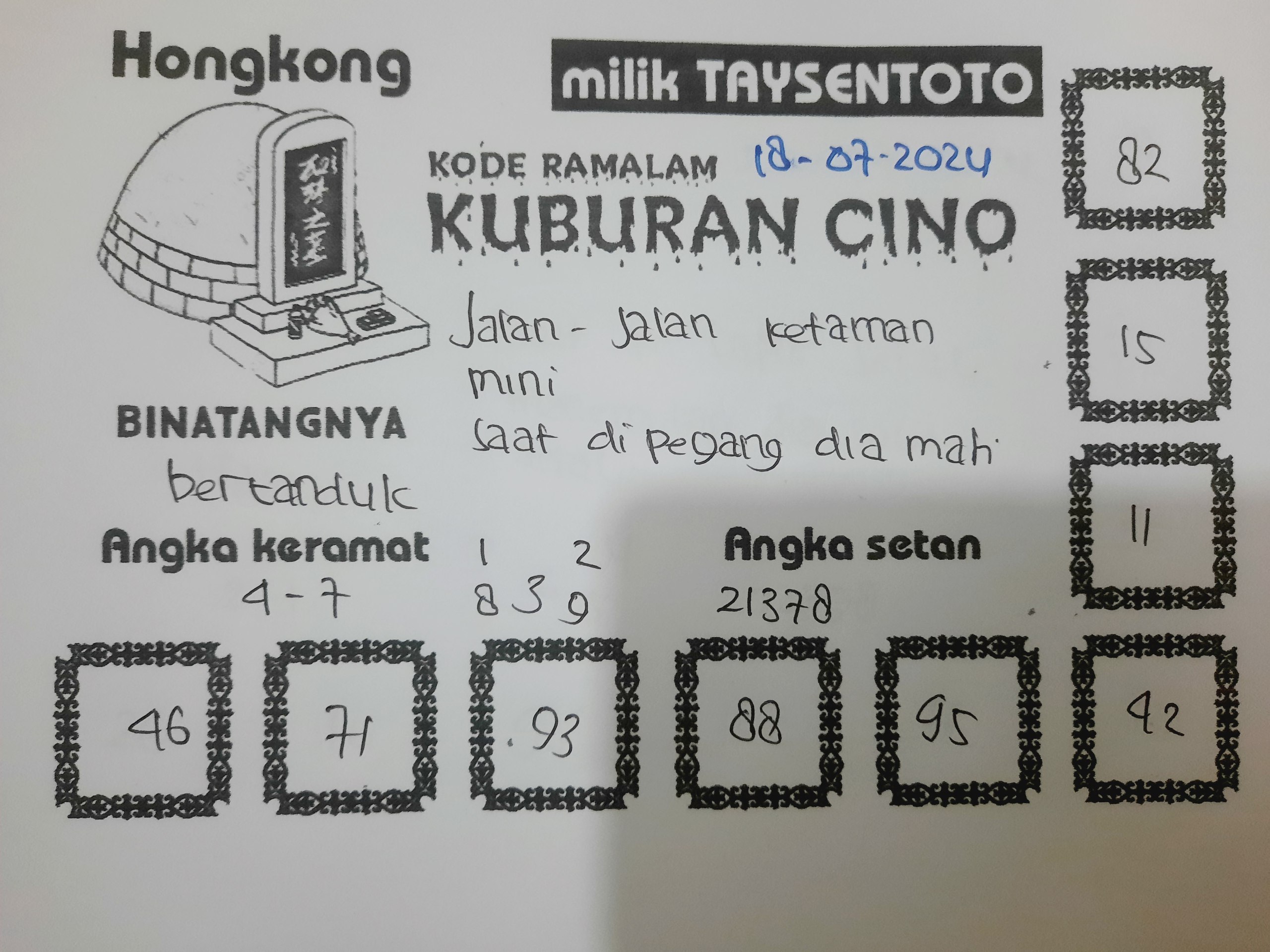 Syair Kuburan Cino HK Hari Ini 18 Juli 2024