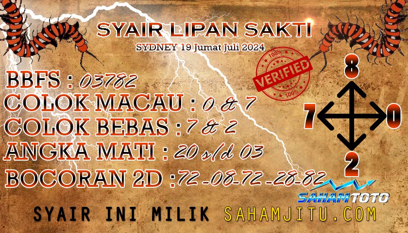 Syair LIPAN SAKTI Sydney Hari ini Jumat 19 Juli 2024