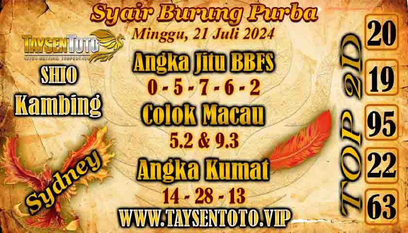 Syair Burung Purba Sydney Hari ini Minggu 21 Juli 2024