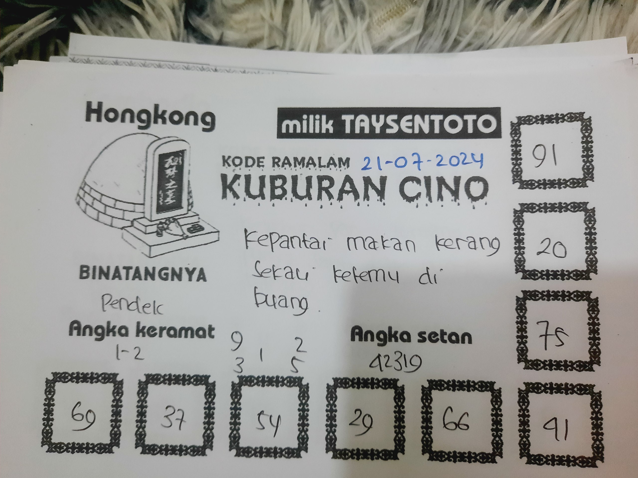 Syair Kuburan Cino HK Hari Ini Minggu 21 Juli 2024